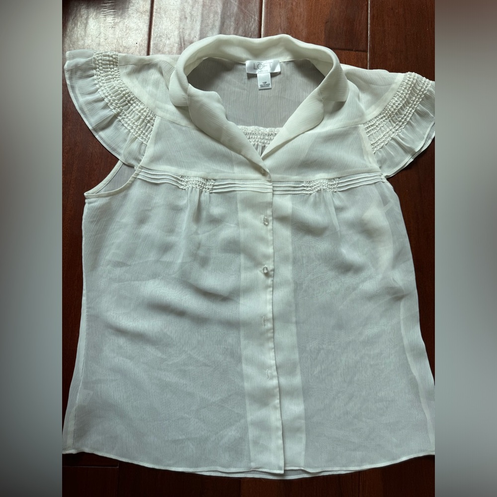 Ann Taylor LOFT petite sheer white top